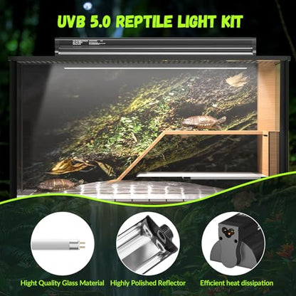 GlowUp 22inch 24W T5 5.0 UVB Light for Reptiles Light Fixture Combo Kit Reptile Lamp Tube Terrarium Hood UVB Light for Bearded Dragon Rainforest Dwelling Reptiles, Chameleons, Iguanas, Turtles
