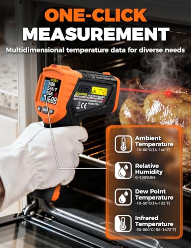4 in 1 Temperature Gun POROMETISTO 4 Types of Alarm Setting | -58-1472°F For Infrared/Ambient Temperature Humidity Infrared Thermometers,Industrial Laser Thermometer Gun with K-Type Probe