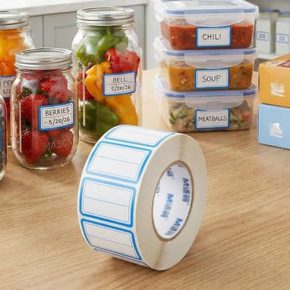 500Pcs 40x25mm 2-Line Blue Border Freezer Labels, Writable Stickers | 500Pcs 40x25mm labels; removable writable adhesive for jars, containers, meal prep, pantry storage, and freezer use. - color: 500pcs Blue 2-line