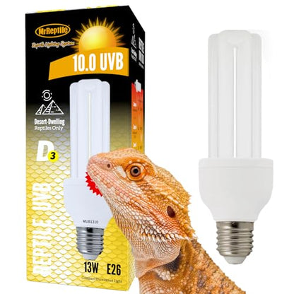 MRREPTILE UVB Reptile Light, 13W 10.0 UVB Bulb Light for Reptiles, UVA UVB Reptile Light, Desert Reptiles UVB Lamp for Bearded Dragon (UVB10.0 13W) - style: UVB10.0 13W