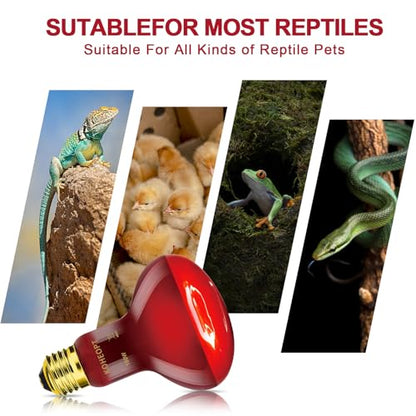 Infrared Heat Lamp 100W,（2 Pack） Reptile Heat Emitter Infrared Basking Spot Light, Reptile Pets Brooder Use,Red Heat Lamp for Chickens、Lizards、Snakes、Turtles