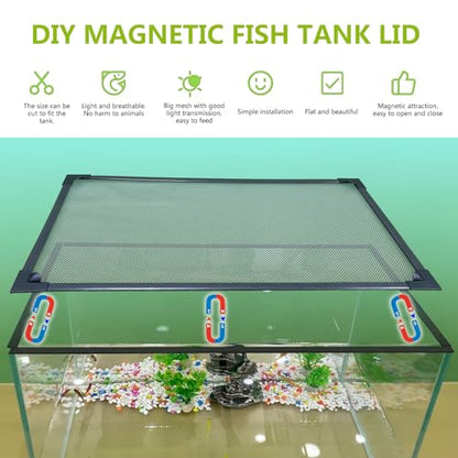 Magnetic Fish Tank Cover Net Aquarium Lid Mesh Top Hood Cut to Any Size Ventilation Transparency Anti-Jumping Aquarium Cover (39"X19") - color: Grey