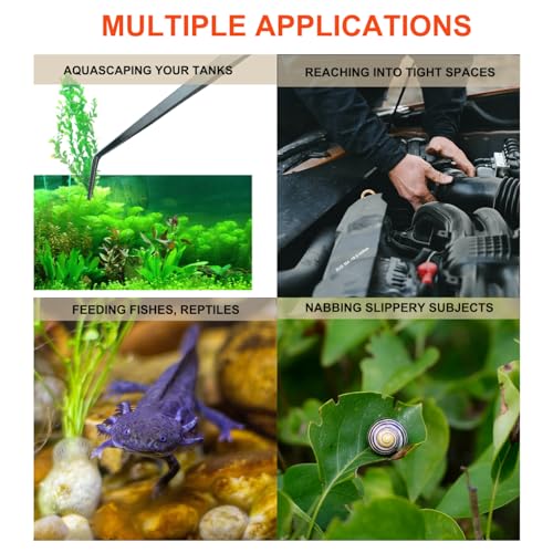 Extra Long Tweezers, Feeding Tongs, 18.9 inch Aquarium Stainless Steel Large Aquascape Tools for Fish Tank, Terrarium，Aquascaping, Reptile Snake (Curved)