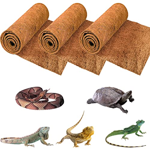 3 Rolls Reptile Carpet 16x36 Inch Coconut Fiber Mat for Tank Bedding | Natural Coconut Fiber Reptile Carpet Liner Flooring, Absorbent & Reusable For Bearded Dragons, Tortoises, Lizards & Geckos - size: 3 Pcs (16X36in)