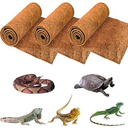 3 Rolls Reptile Carpet 16x36 Inch Coconut Fiber Mat for Tank Bedding | Natural Coconut Fiber Reptile Carpet Liner Flooring, Absorbent & Reusable For Bearded Dragons, Tortoises, Lizards & Geckos - size: 3 Pcs (16X36in)
