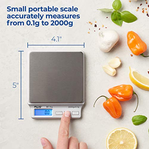 American Weigh Scales SC Series Precision Digital Kitchen Weight Scale, Food Measuring Scale, 2kg x 0.1g (Silver), AMW-SC-2KG - size: 2000g x 0.1g