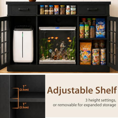 55-75 Gallon Fish Tank Stand, 75 Gallon Aquarium Stand, 1100LBS, Black | Farmhouse Heavy Duty Wood Fish Tank Stand 55+ Gallon with Storage Cabinet for Turtle Tank, Reptile Terrarium - color: Black