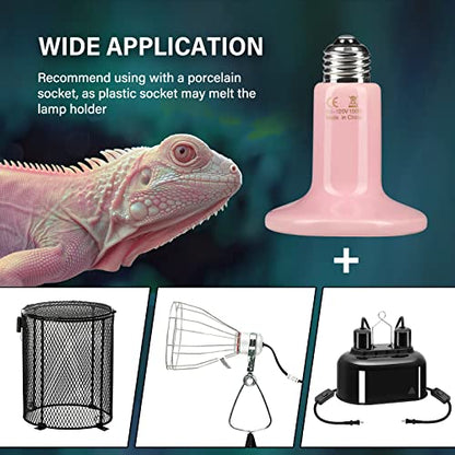 Simple Deluxe 150W Mini Ceramic Heat Emitter Reptile Heat Lamp Bulb No Light Emitting Brooder Coop Heater for Amphibian Pet & Incubating Chicken, 2 Pack, Pink - color: Pink