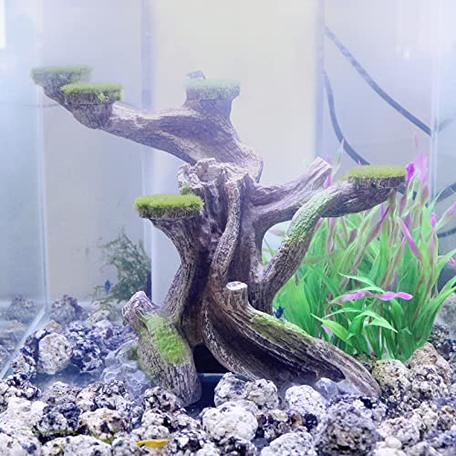 relaqcc Reptile Decor Aquarium Decorations Artificial Moss Resin Fish Tank Rocks Simulation Hollow Tree Leopard Gecko Trunk Accessories Aquarium View（Medium） - size: Medium-A