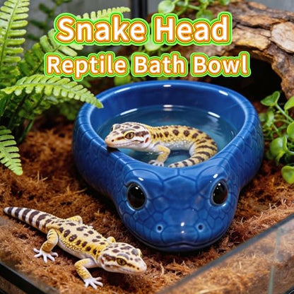 Ceramic Reptile Water Dish, Blue | Snake Water Bowl, For Snake, Leopard Gecko, Bearded Dragon and Lizard, Bathing Pool Food Feeding Dish - color: Blue