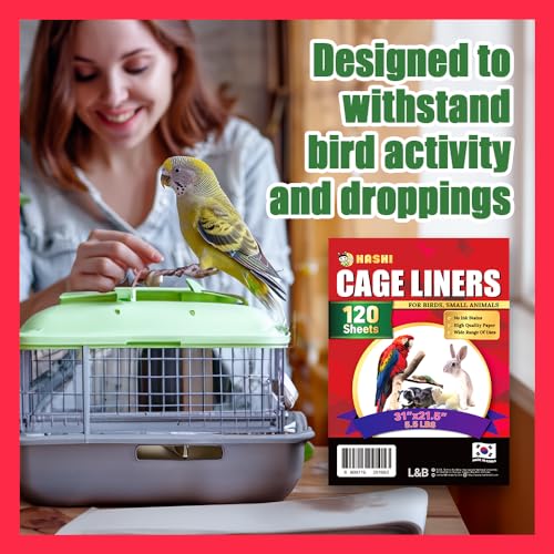 HA SHI Large Bird Cage Liners, 31 x 21.5 in, 120 Ink-Free Newsprint Sheets | Extra-large 31 x 21.5 in newsprint liners, 120 count. One sheet covers big cages and small-pet trays; ink-free, cut to fit. - size: Large (31" x 21.5")