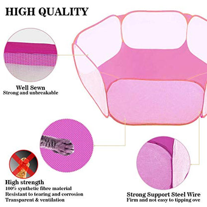 Small Animals Tent,Reptiles Cage,Breathable Transparent Pet Playpen Pop Open Outdoor/Indoor Exercise Fence,Portable Yard Fence (Pink) - color: Pink