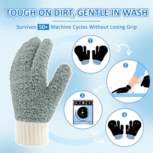 MIG4U Microfiber Dusting Gloves House Reusable Cleaning Glove for Blinds, Windows, Shutters, Furniture, and Car, Gray 2 Pairs S/M - color: Gray Mitten + Gloves, size: Small-Medium