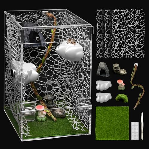 AZV Jumping Spider Enclosure Clouds Kit,Escape Proof Praying Mantis Habitat | Magnetic Front Door Tarantula Terrarium Ventilation Spider Cage,Transparent Acrylic Reptile Tank Beetle,Bug Cribs,Snail House - color: White, size: Large