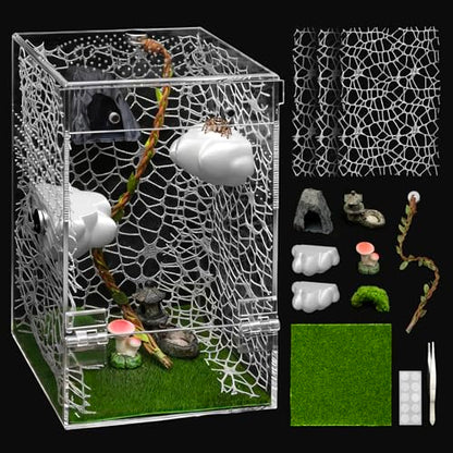 AZV Jumping Spider Enclosure Clouds Kit,Escape Proof Praying Mantis Habitat | Magnetic Front Door Tarantula Terrarium Ventilation Spider Cage,Transparent Acrylic Reptile Tank Beetle,Bug Cribs,Snail House - color: White, size: Large