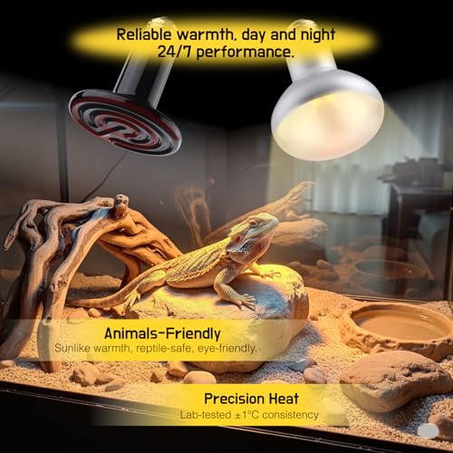 Reptile Dual Heat Lamp: 150W Ceramic Heat Emitter and Daylight Basking Bulb – Heat Bulbs Combo for Terrariums, Ideal for Bearded Dragons, Tortoises, Snakes - color: Ceramic Heat Emitter & Daylight Heat Bulb