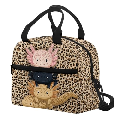 Axolotl Lunch Box Kids Leopard Print Lunch Bag Girls Reptiles Insulated Lunch Tote Bag Outdoor Camping Lunchbox Picnic Lunchbag Travel Lunch Boxes Student Lunch Container - color: Axolotl Leopard Print