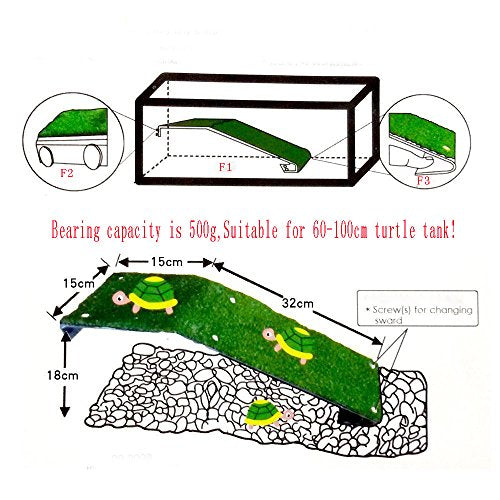 Saim 17Inch LengthTurtle Basking Platform Acrylic Reptile Ramp with Fake Grass Resting Terrace for Aquatic Turtles, Frogs, Newts, Salamanders and Axolotls - Large - color: Large:17Inch Length