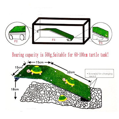 Saim 17Inch LengthTurtle Basking Platform Acrylic Reptile Ramp with Fake Grass Resting Terrace for Aquatic Turtles, Frogs, Newts, Salamanders and Axolotls - Large - color: Large:17Inch Length