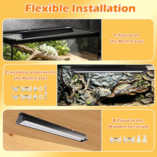 T5 UVB Reptile Light Fixture Combo Kit 24W 10.0 – Complete HO UVB Light for Reptiles with 22.68" Terrarium Hood, Desert UVB Bulb for Bearded Dragon Gecko Tortoise Lizard – Easy to Install and Use - size: 10.0-22.68 in