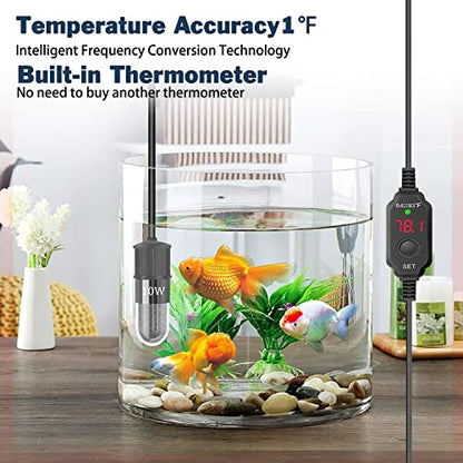 YOFOTHS Adjustable Mini Aquarium Heater, 10W for Tanks 1-2 Gallons | Fish Tank Heater, Digital Display Thermostat, External Temperature Controller - size: 10W