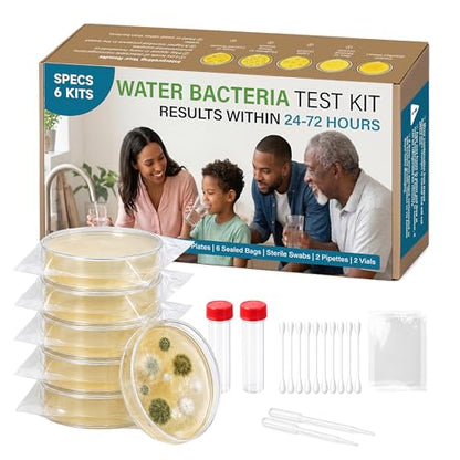 Water Bacteria Test Kit - 6 Pack Pre-Poured Agar Plates with Sterile Swabs | 6cm Professional diy testing kit with sterile petri dishes and swabs to detect mold and bacteria in well, tap, or pool water. - color: Water Bacteria Test Kit