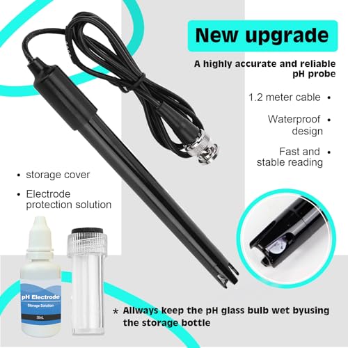 Smart pH Meter for Water, pH Measurement with pH Calibration Solution Kit | Monitor pH,pH Test Meter with 1.2 separate Electrode Cord，pH Testing for Hydroponic Setups/Fermented Canned Food/Pool