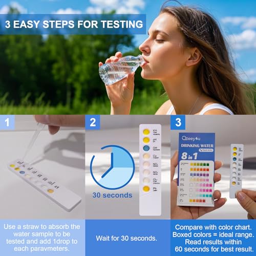 Lead Water Test Kit 2026 Upgraded 8 in 1 Home Drinking Water Testing Kits 5pcs Independent Bag, House Tap and Well Water Hardness Tester, Lead Test Strips for Alkalinity, pH, Copper, Nitrite&Chlorine
