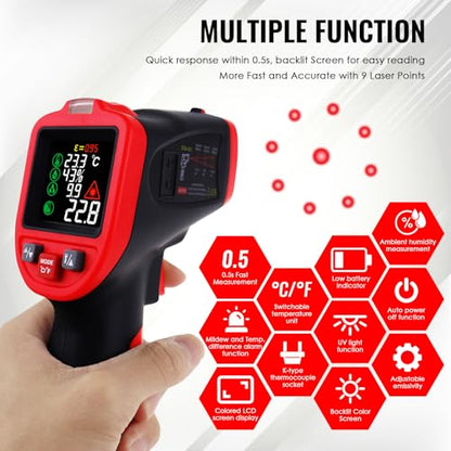 Infrared Thermometer Gun with Pipe Temperature Clamp, High Accuracy HVAC Thermometer (-50°C to 850°C) for Cooking, Home Repair, Oven, HVAC, Automotive & Industrial Use, Adjustable Emissivity
