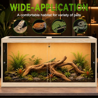 120 Gallon Reptile Tank with Leg Stand, Bearded Dragon Tank, 4x2x2 Reptile Enclosure with Clear Tempered Glass Side Panels, Front Sliding Doors and Ventilated Mesh Roof, Oak - color: Oak