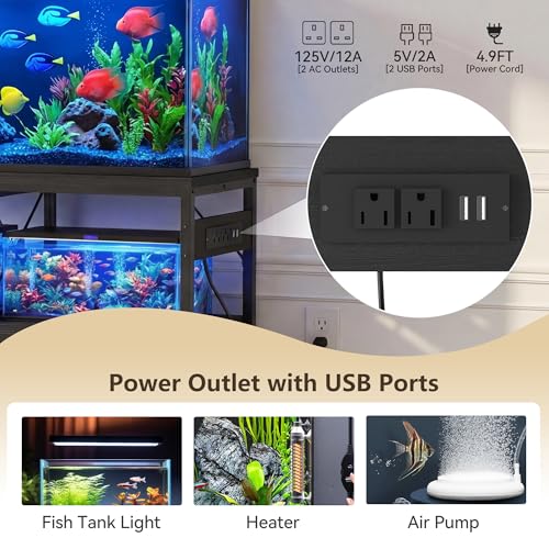 Heybly 40-50 Gal Fish Tank Stand with Drawer, Power Outlet, Black HAS004BK | Aquarium Stand, Heavy Duty, for Fish Tank, Turtle & Reptile Terrarium, 36.2" L × 18.1" Top, 660lbs (Top)+330lbs(Mid) - color: Black, size: 40-50 gal