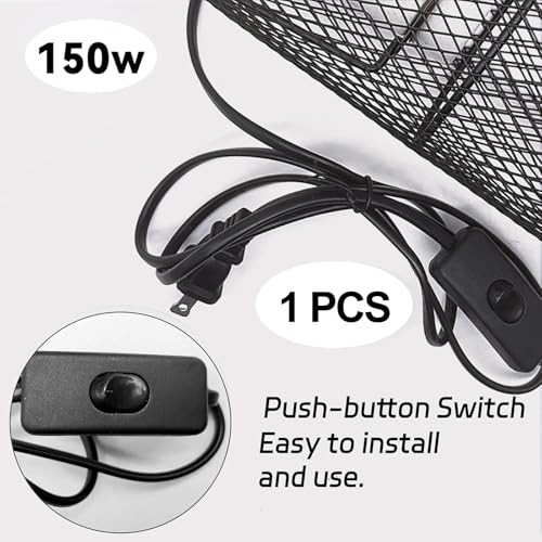 Reptile Heat Lamp Guard Ceramic Heat Emitter Basking Heater Lamp Reptile Accessories for Turtle Snakes Lizards Frogs Chicks with Power Switch & Anti-Biting Hanging Hook Design Round Without Bulb 150w - size: 1 PCS | Reptile Heat Lamp Guard