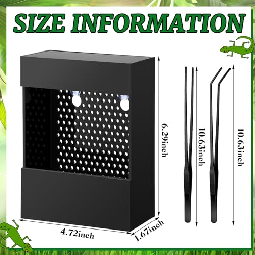 Geyoga Bearded Dragon Feeder with Suction Cups and 2 Tweezers Chameleon Bug Bowl Bug Feeder for Bearded Dragon Acrylic Reptile Feeding Box Tank and Aquarium Accessories for Lizard Gecko Frog(Black) - color: Black