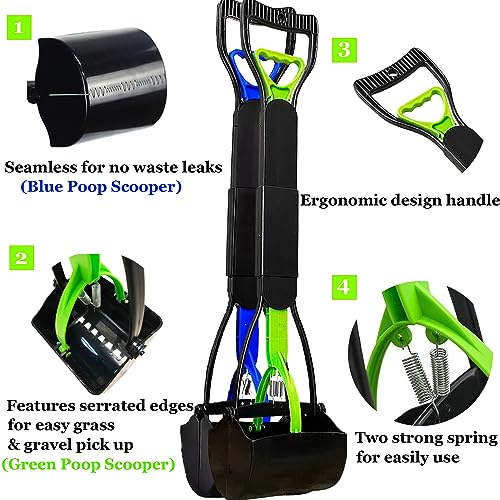 2-Piece ofPooper Scooper for Large Small Dogs Heavy Duty, Long Handle Poop Scoop for Yard, Grass, Gravel, Dog Poop Grabber with High Strength Material and Durable Spring - size: 2 Piece(28-inch length)