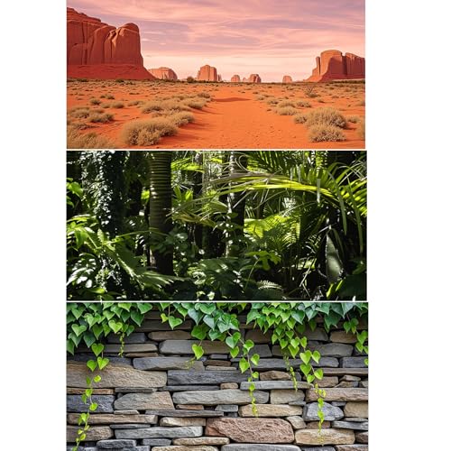 3 Pcs Reptile Tank Background, Bearded Dragon Tank Accessories, 36x18 inches 40 Gallon Polyester Terrarium Background Décor for Leopard Gecko, Crested Gecko, Turtle, Bearded Dragon