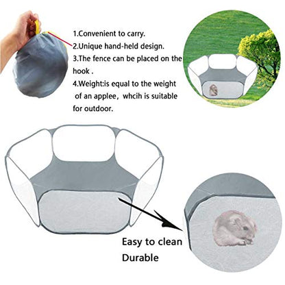 Small Animals Tent,Reptiles Cage,Breathable Transparent Pet Playpen Pop Open Outdoor/Indoor Exercise Fence,Portable Yard Fence (Grey) - color: Grey