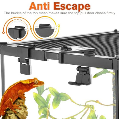 12"x8"x6" Reptile Terrarium, Escape-Proof Glass Top-Opening Vivarium for Small Terrestrial Snakes Such as Garter Snakes, with Escape-Proof Lock & Feeding Hatch - size: 12"D X 8"W X 6"H