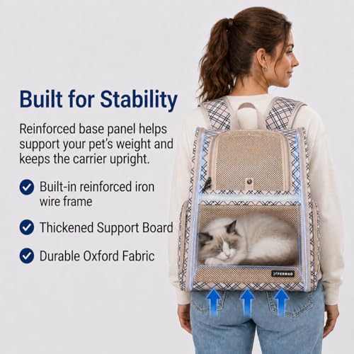 Cat Backpack Carrier for Small Dogs and Medium cat Puppy Kitten Bunny Pet Carrier Backpack Collapsible with Fully Ventilated Mesh with Safety Leash (Khaki, 12.9" L x 10.62" W x 15.5" H - M) - color: Khaki, size: Medium