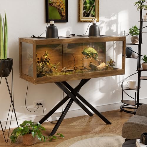 PAKASEPT 80 Gallons Bearded Dragon Tank with Leg Stand,Tempered Glass Reptile Enclosure with Metal Mesh Top,Snake/Lizard Tank for Chameleon,Tortoise,Hecko,Brown - size: 80 Gallons