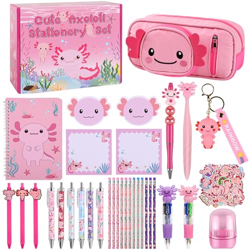 Ulema 84Pcs Cute Axolotl Stationery Set Kawaii Birthday Gifts for Boys Girls Back to School and Classroom Rewards Office Supplies with Axolotl Stuff. - style: Axolotl