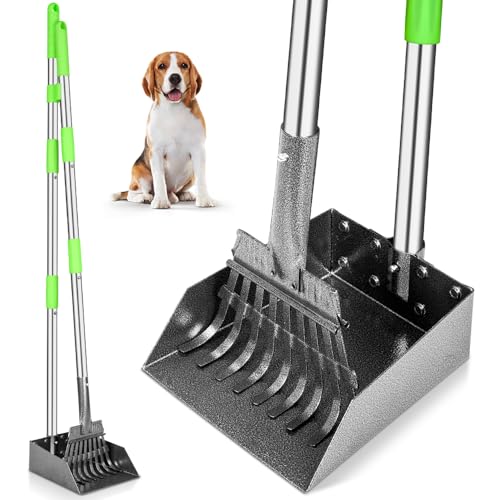 Pooper Scooper, Dog Pooper Scooper Long Handle Stainless Metal Tray and Rake for Medium Small Dogs Heavy Duty Pet Supplies to Use for Grass, Dirt or Gravel - size: 1. Rake + Tray