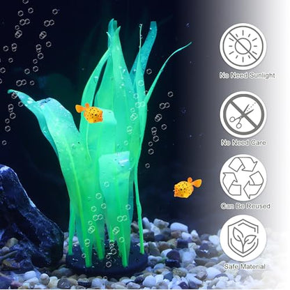Aquarium Glowing Kelp Plant, Soft Silicone Glowing Decorations Green 2pcs - color: Green