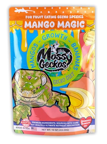 Complete Gecko Diet for Fruit and Insect Eating Geckos, 2 oz & 16 oz, with Human-Grade Dried Fruit, Probiotics and Vitamins (16 oz, Mango Magic - Mango & Banana) - size: 1 Pound (Pack of 1)