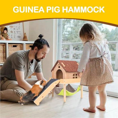 BESNEW Enlarged Guinea Pig Hammock,Bunny Ferret Hamster Small Animal Hammock for Hiding Sleeping,Wooden Guinea Pig Hammock Accessories - style: Hammock