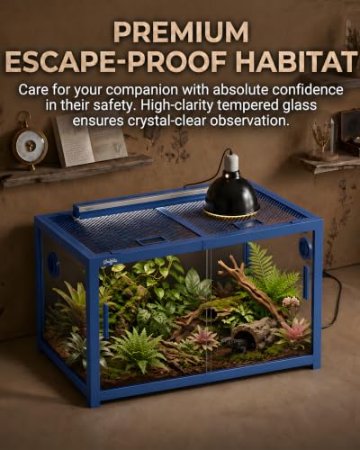 48 Gallon Reptile Tank, Leopard Gecko Reptile Enclosure Front Sliding Door | Stackable ventilation reptile terrariums Tank anti-escape locks and no-fingerprint handles humidification atomization - color: Blue, size: 48 Gallon