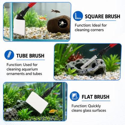 FISORAS Aquarium Cleaning Tools, 7 in 1 Fish Tank Cleaning Kit with Adjustable Long Handle,Aquarium Sponge Brush and Fish Net