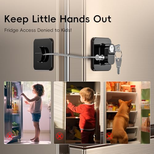 2 Pack Refrigerator Locks with 4 Keys, Child Safety Lock for Fridge Door Locks, Cabinets, Freezer, Desk Drawers, Wardrobes, Closets, Windows-No Tools Need or Drill (Patent) - color: 2 pcs Black Lock