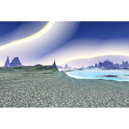 Fantasy Alien Planet Aquarium Background Outer Space Mountain Lake Sandbeach Fish Tank Background Abstract Polar Lights Reptile Tank Backgrounds Fantasy Alien Lake Rock Terrarium Backgrounds 30x12in - color: Grey_Blue, size: 30(W)x12(H)inches/ 75(W)*30cm(