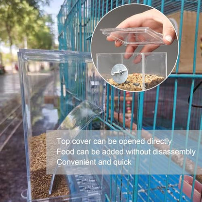 Automatic No Mess Bird Cage Feeder Acrylic Transparent Parrot Feeders | 2Pack Parakeet Food Container Cage Accessories for Small and Medium Lovebirds Canary Cockatoo Cockatiel Finch - color: Transparent