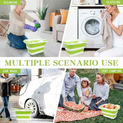 Large Collapsible Bucket for Cleaning,4.2 Gallon/16L,Green White | Foldable Space-Saving,Silicone,Handle & Hanging Hole,for Cleaning,Mop,Home,Storage,Car Wash,Camping,Beach - color: Green White